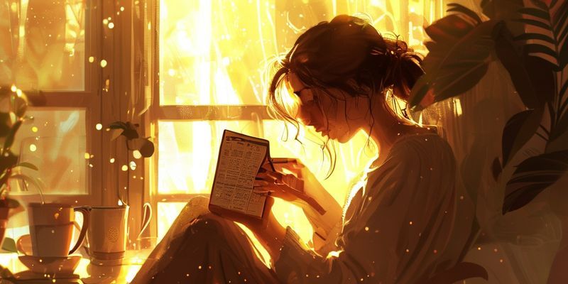 Sabah kahvesi eşliğinde burç yorumlarını okuyan kadın