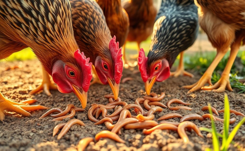 Worms as a treat for chickens in their diet