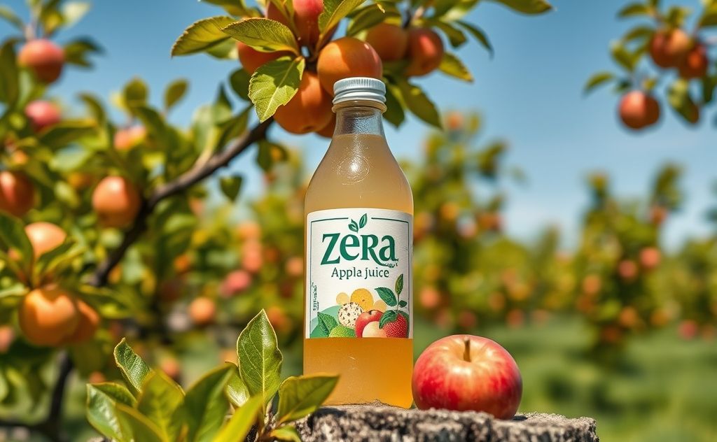 Zara apple juice aroma in a vibrant orchard setting