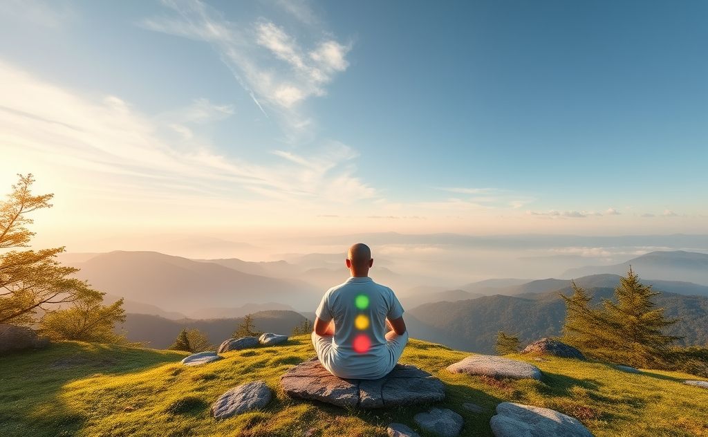 Zen chakra meditation practice with serene nature