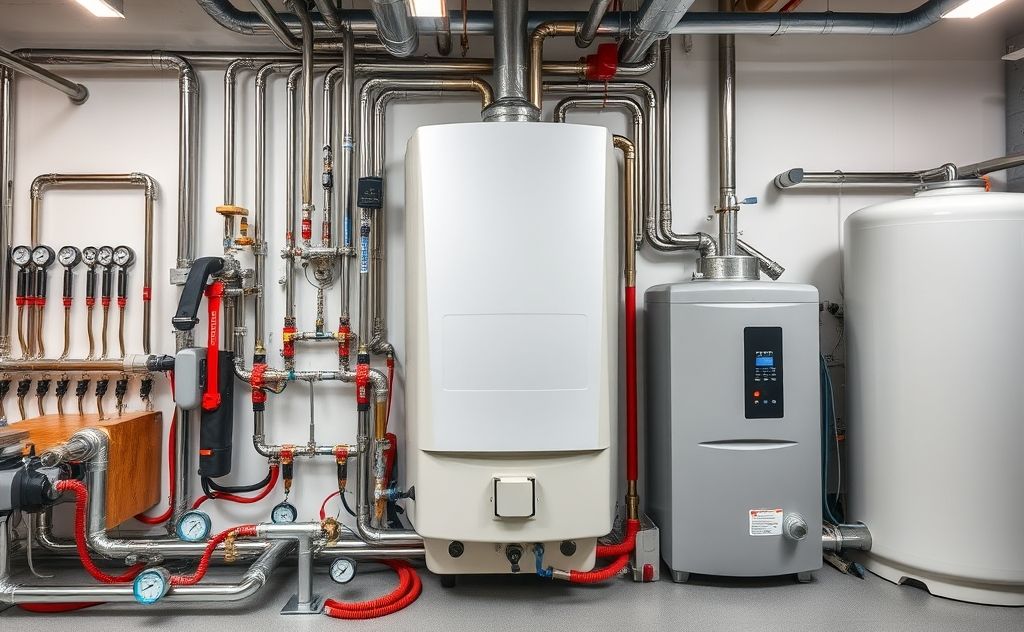 a clean and organized heating system with tools and equipment