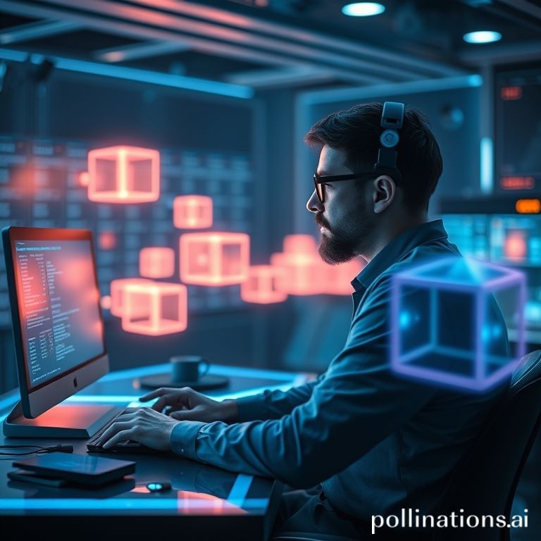 A DevOps engineer managing Kubernetes secrets at a futuristic terminal.