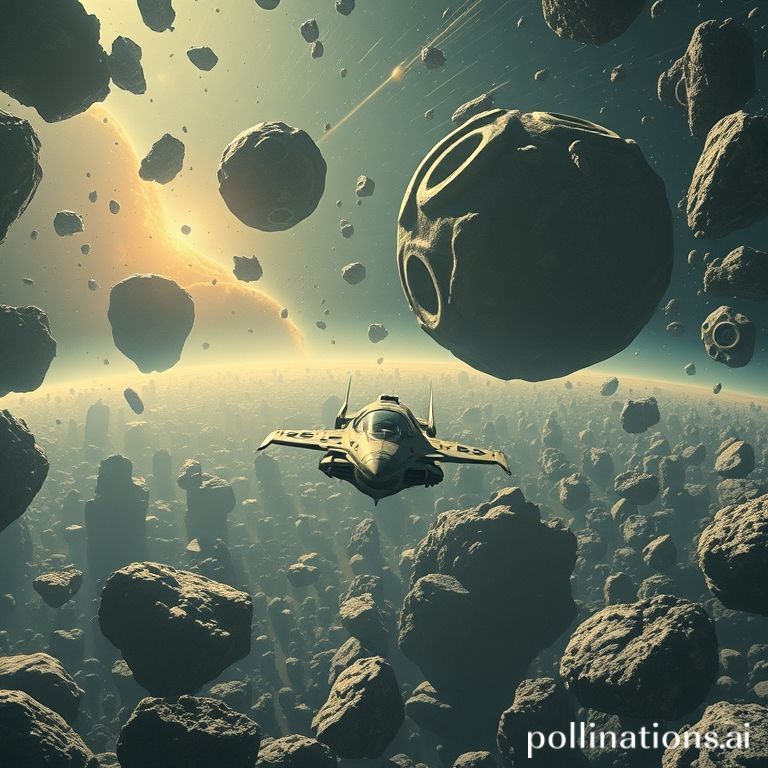 A spaceship carefully navigating through asteroids, representing the challenges of finding good information.