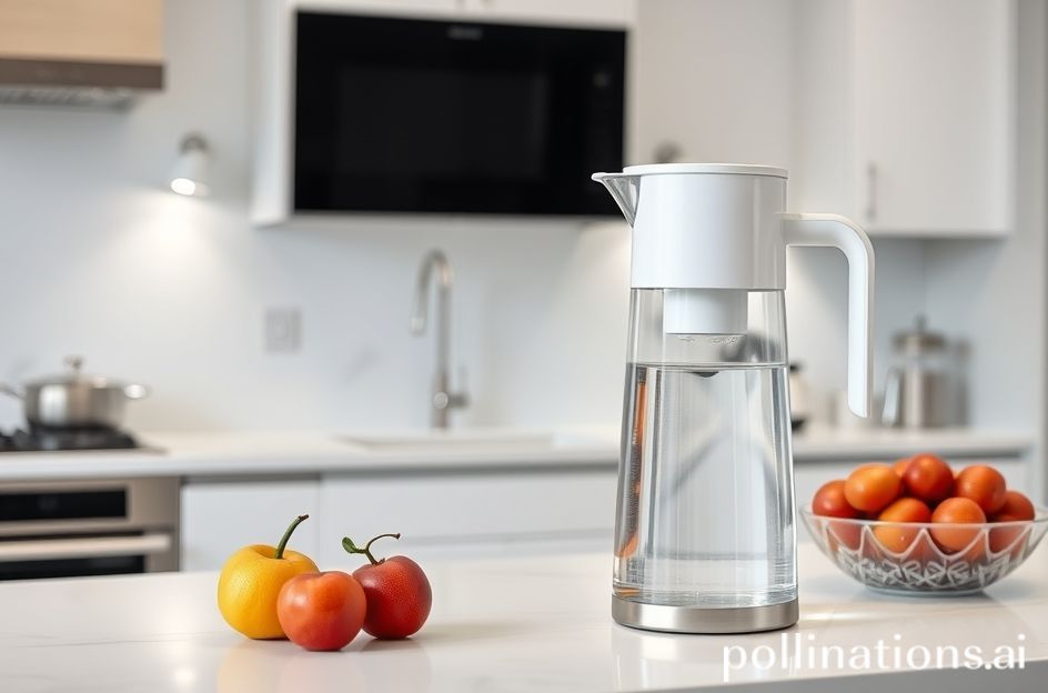 Waterdrop pitcher filter on a kitchen counter with fresh fruit