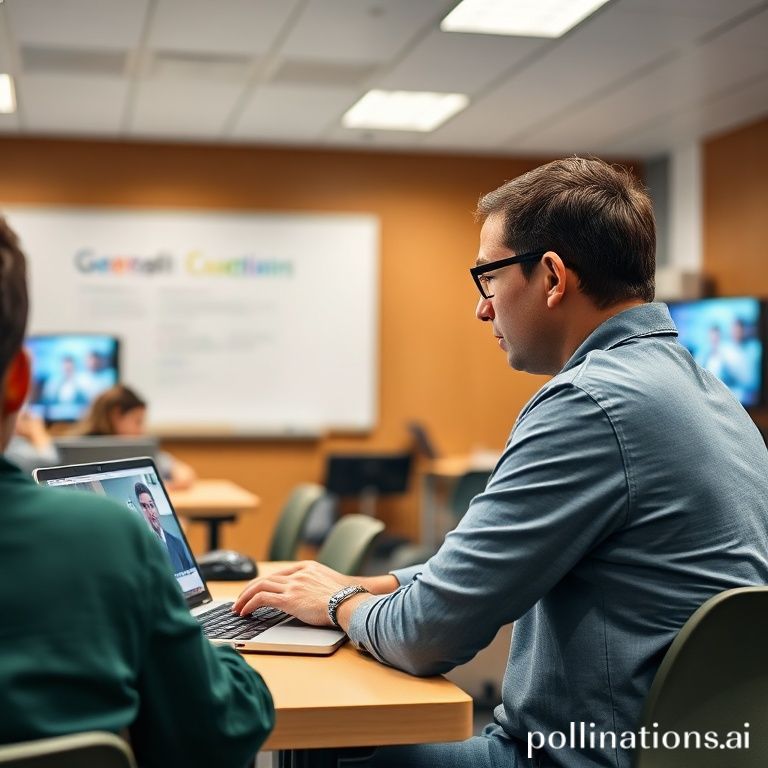 教室中的教师正在使用电脑进行线上教学