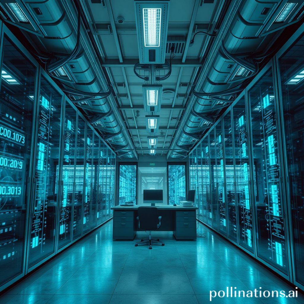 A futuristic server room with glowing blue data streams, symbolizing the shift from manual office work to AI-driven automation.
