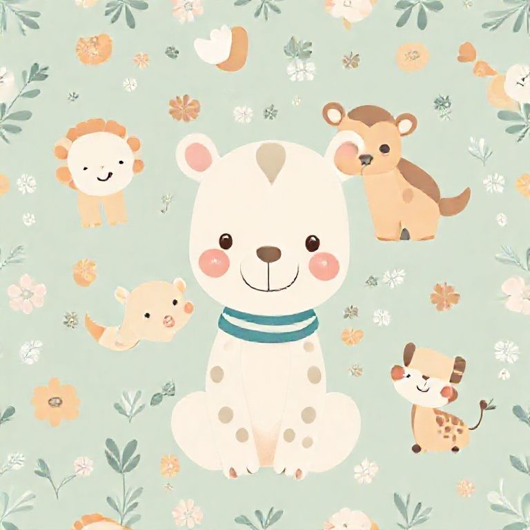 Adorable baby saja pattern with gentle colors and cute animals