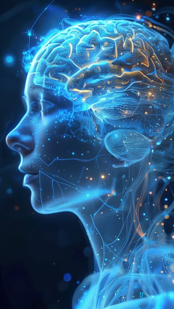 ภาพสมองเอไอร่วมมือกับมนุษย์ แสงสีฟ้าเรืองรอง