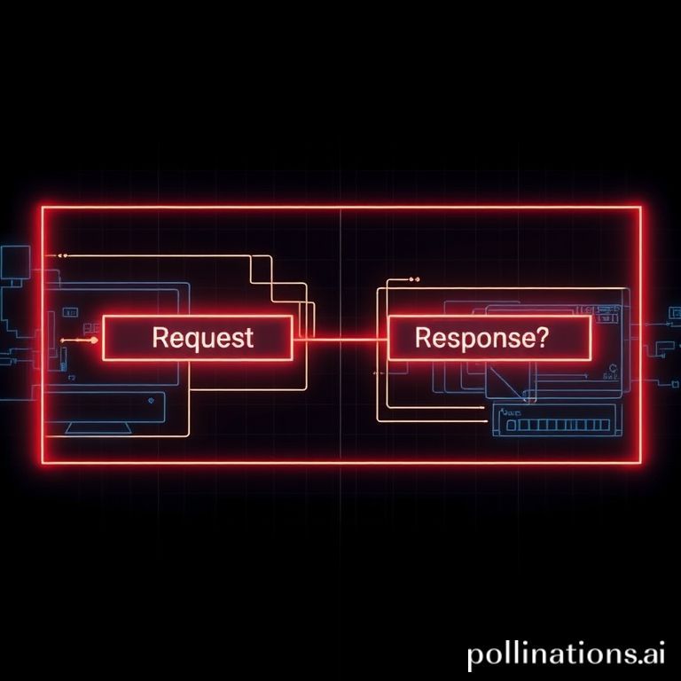 An abstract flowchart of a request-response system, glowing neon.