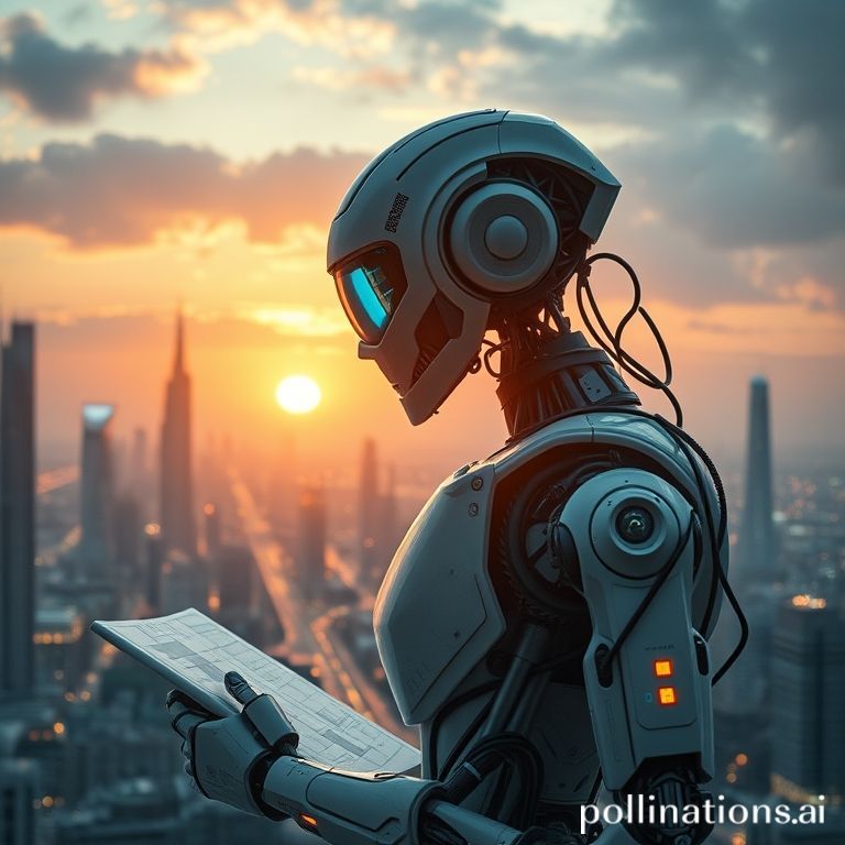 A futuristic robot architect designing and building a city, symbolizing the future of autonomous AI agents in development.