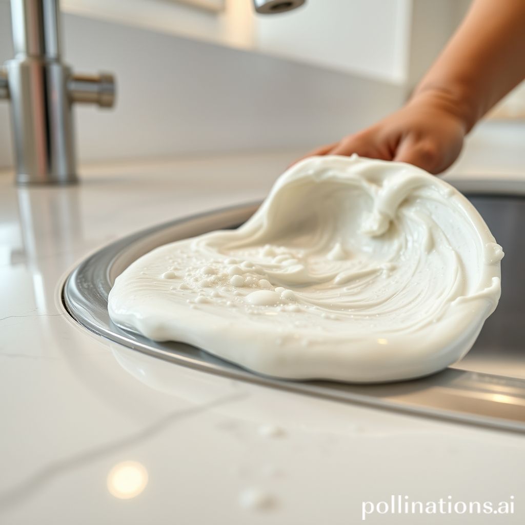 실리콘 틈에 과탄산소다 페이스트를 도포하는 모습