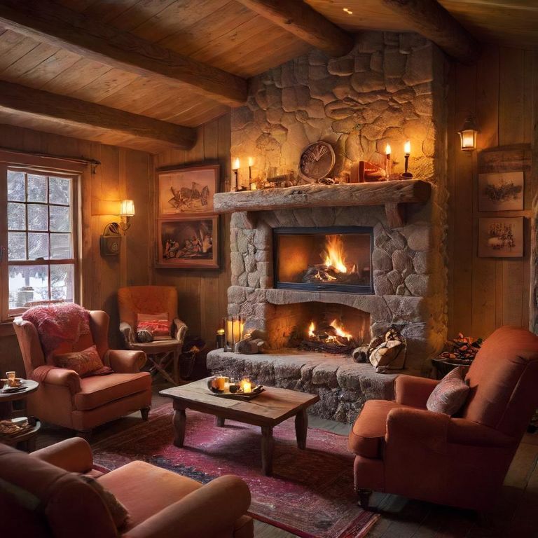 Ski image generated from prompt: après-ski scene with fireplace