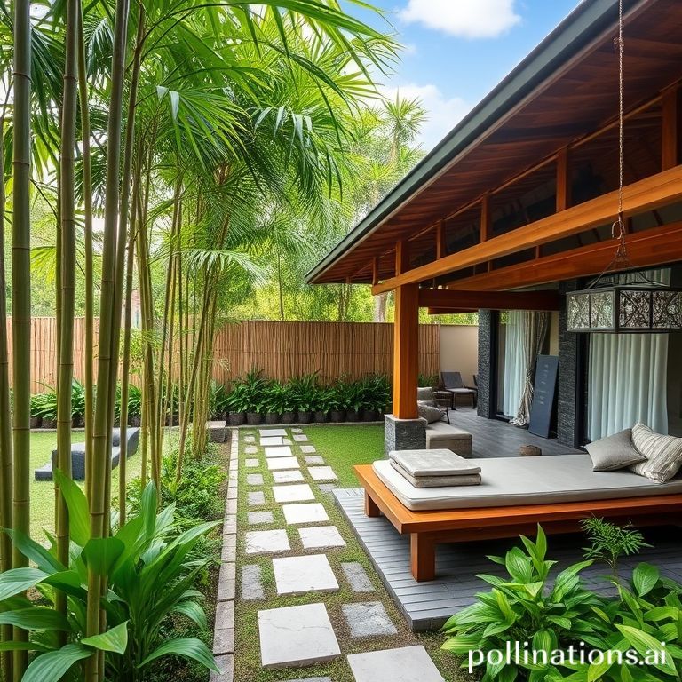 Villa bambu tropis dengan taman dan BBQ