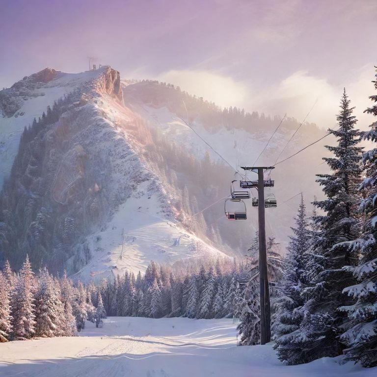 Ski image generated from prompt: chairlift ascending a mountain peak