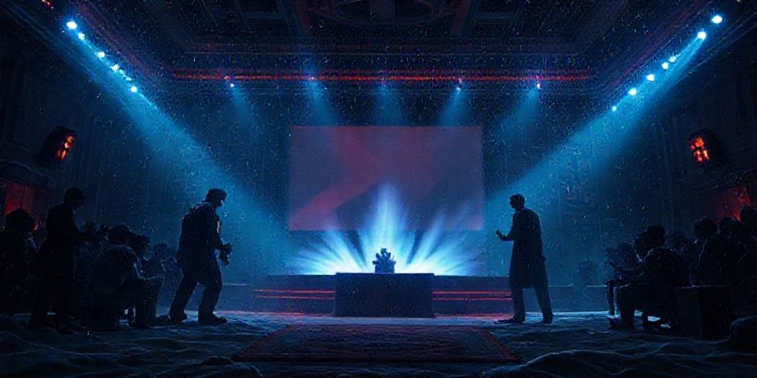 Cinematic concept art for a Frequently Asked Questions page, showing glowing question marks and abstract data streams.