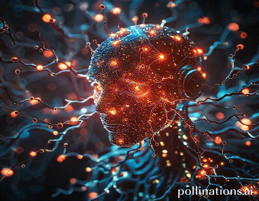 AI-generated molecular computing core with glowing AI neurons