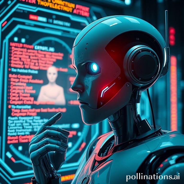 An AI robot looking confused at a complex data screen, symbolizing AI search limitations.