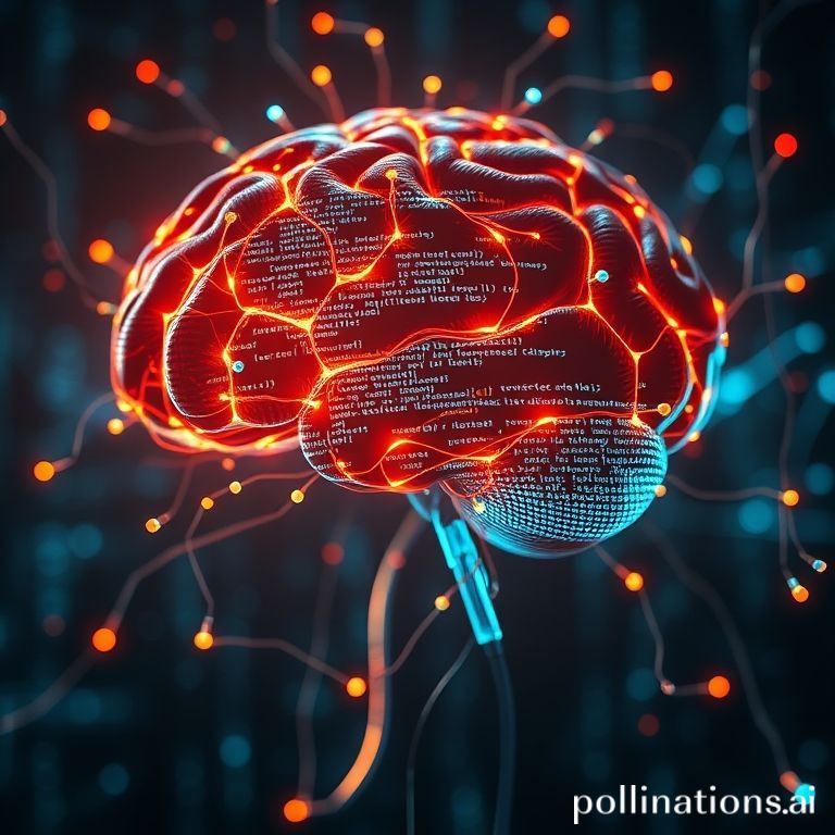 A cinematic visualization of a brain composed of glowing digital code and fiber optics, representing AI in software development.
