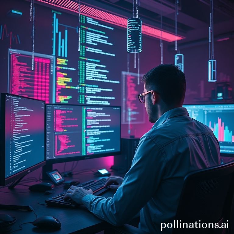 A developer interacting with advanced AI code generation and workflow automation tools on a holographic display.