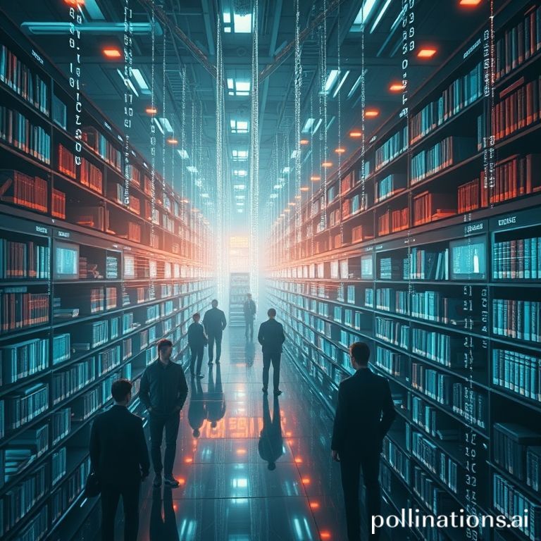 A vast digital library with glowing data streams representing a community-driven tech discovery engine.