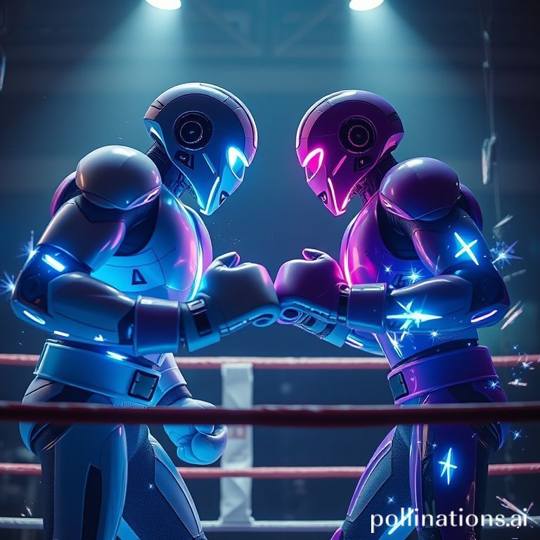 Two robots facing off, representing the comparison between Codeium and GitHub Copilot.