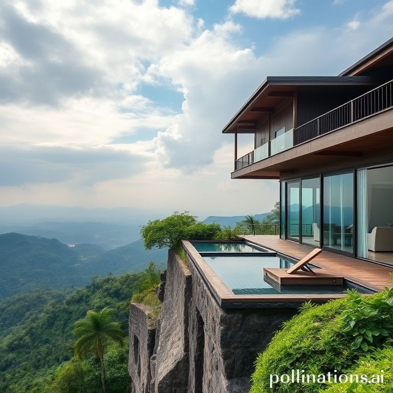 Villa tepi tebing dengan kolam dan panorama lembah