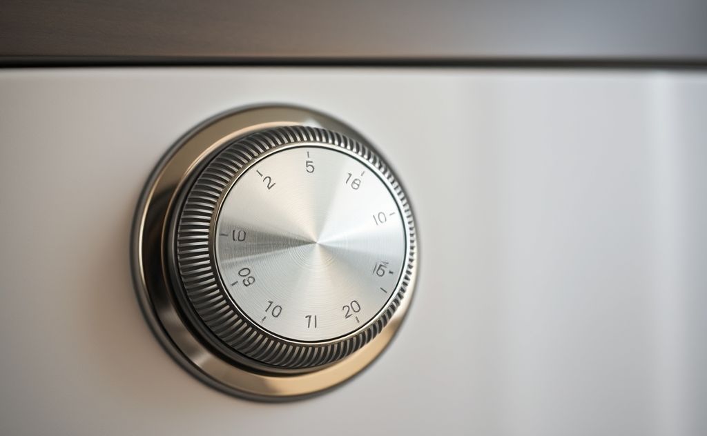 A close-up of a water heater thermostat dial showing temperature settings.