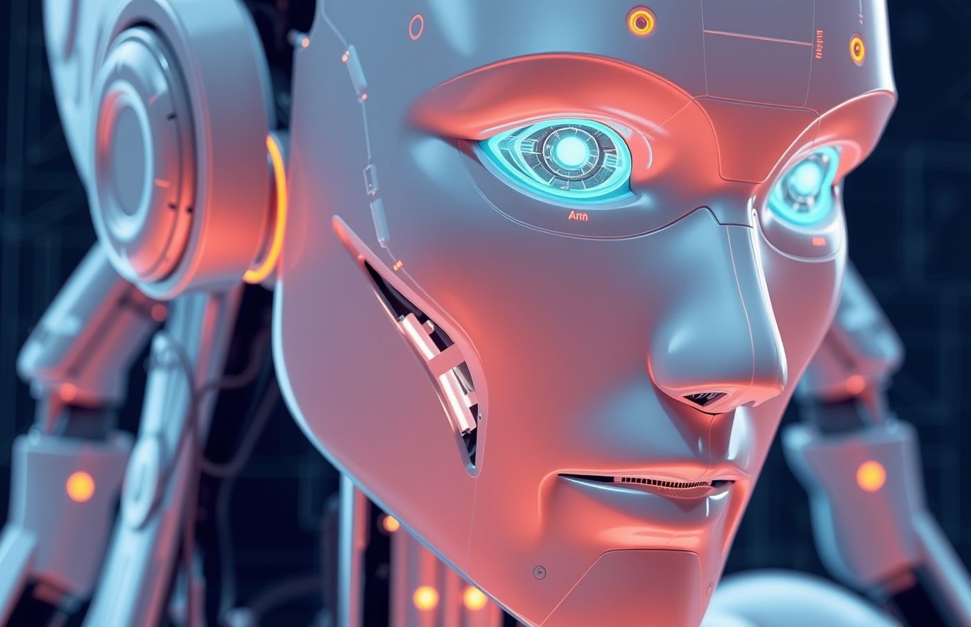 AI-generated image: close-up blueprint view of humanoid robot sensors and actuators