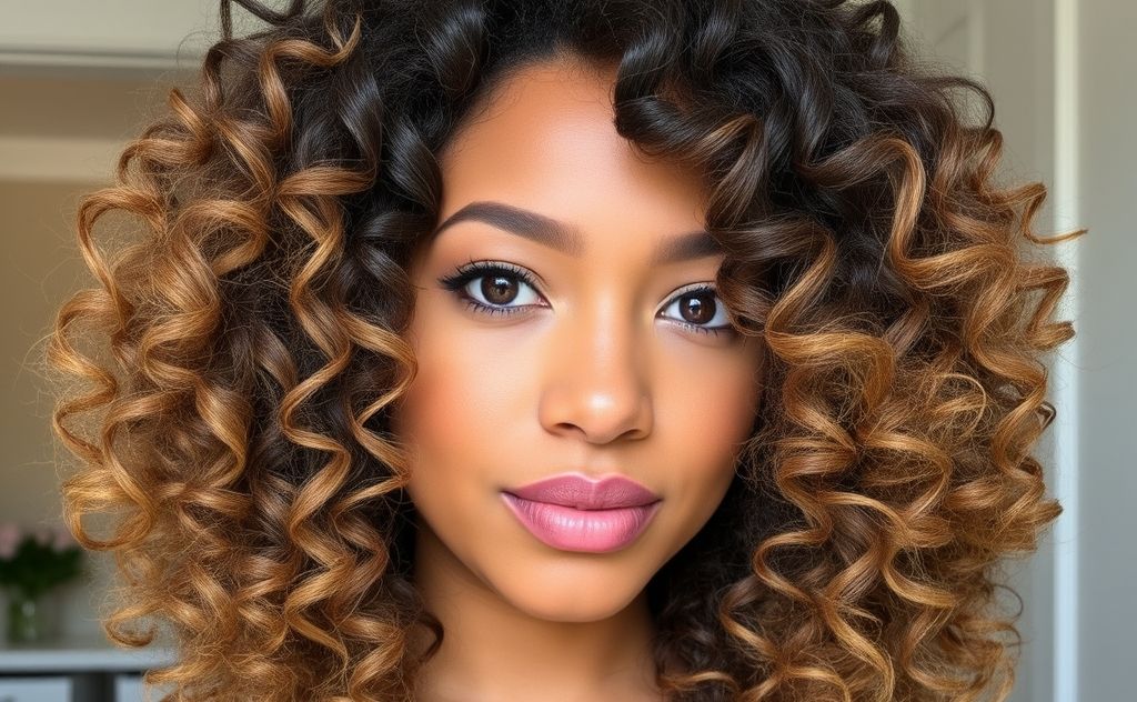 A close-up of natural hair styled in soft, heat-free curls.