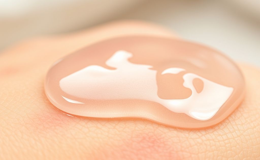 A close-up of soothing aloe vera gel on irritated skin.