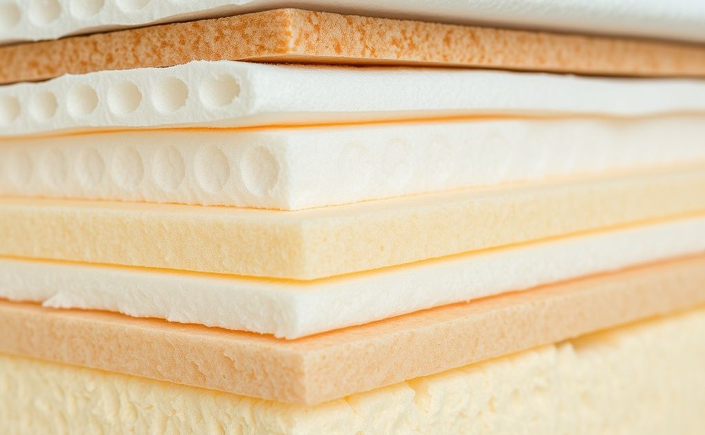 A close-up of various heat insulating materials stacked together.