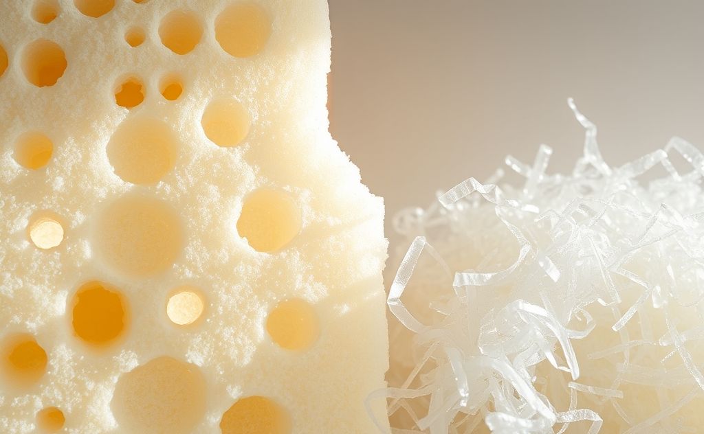 A close-up of various insulating materials like foam and fiberglass.