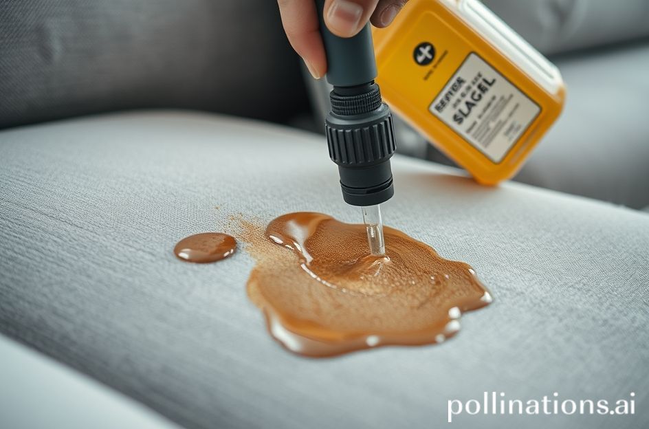 Close-up pembersihan noda pada sofa kain