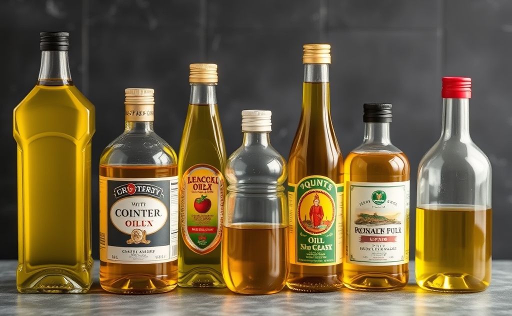 A collection of various cooking oils with a high smoke point.