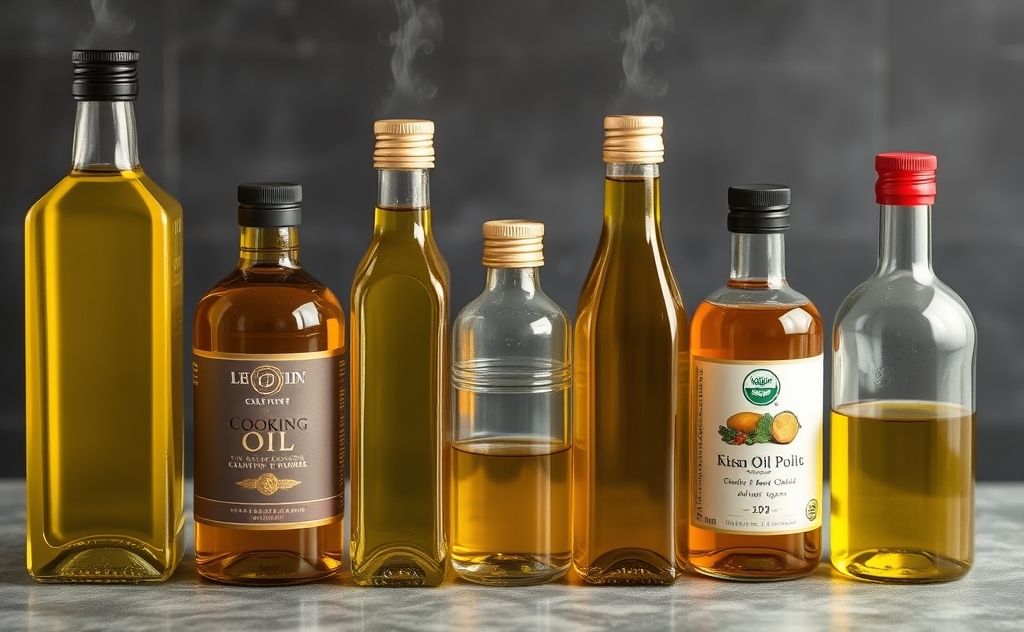 A collection of various cooking oils with different smoke points.
