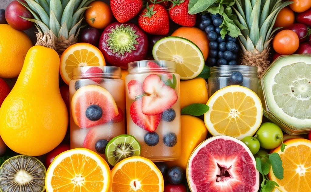 A colorful assortment of hydrating fruits and vegetables.