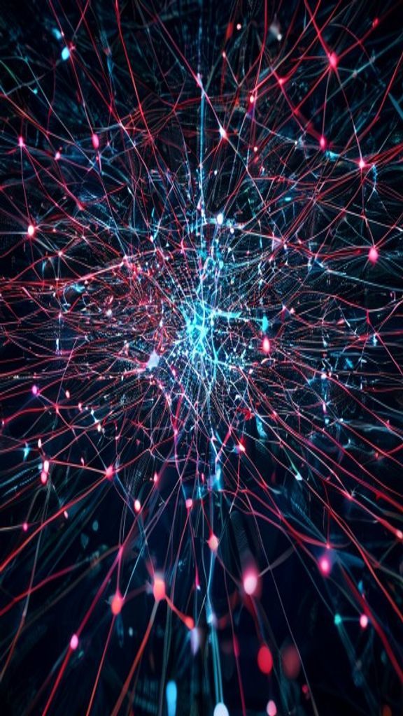 ภาพเครือข่ายประสาทเทียมขนาดใหญ่ไหลผ่านศูนย์กลางองค์กร