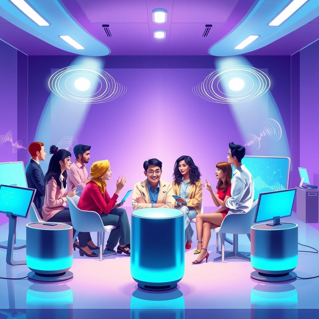 Illustration about AI voice technology for influencers