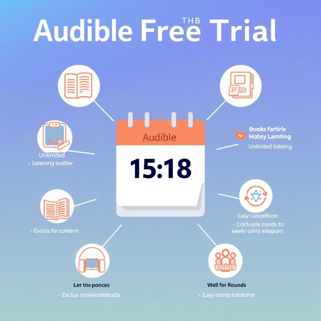 Illustration about audible free trial duration and benefits