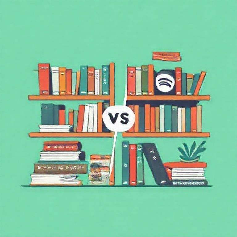 Illustration about audible library vs spotify library