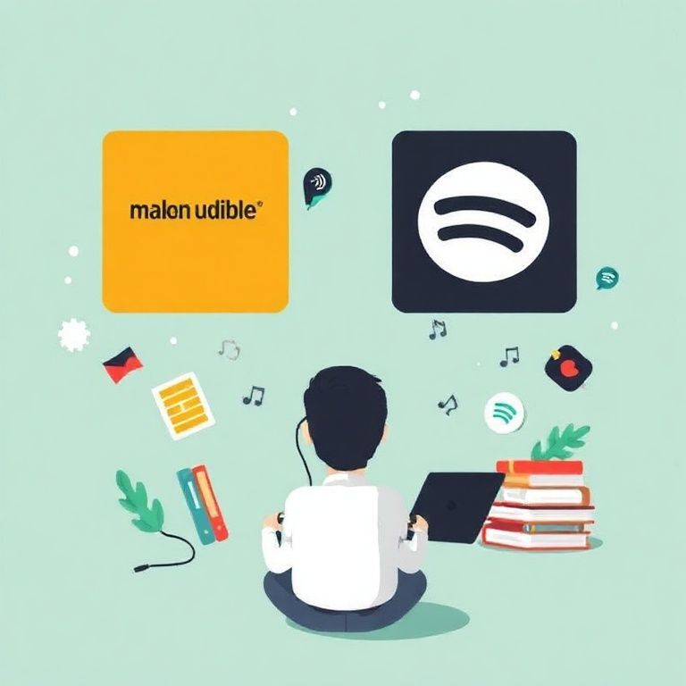 Illustration about audible or spotify which is better for audiobooks