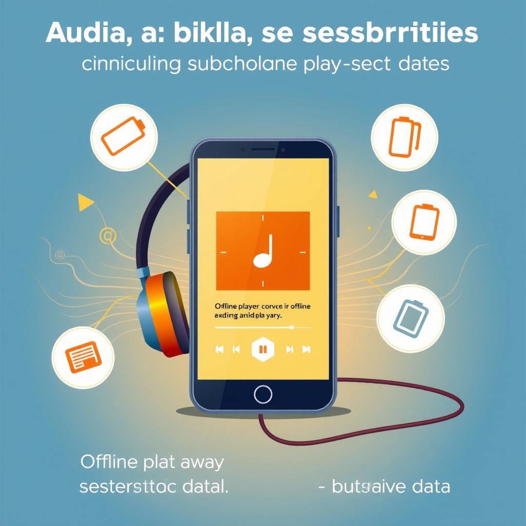 Illustration about audible subscription and offline playback saving data and battery