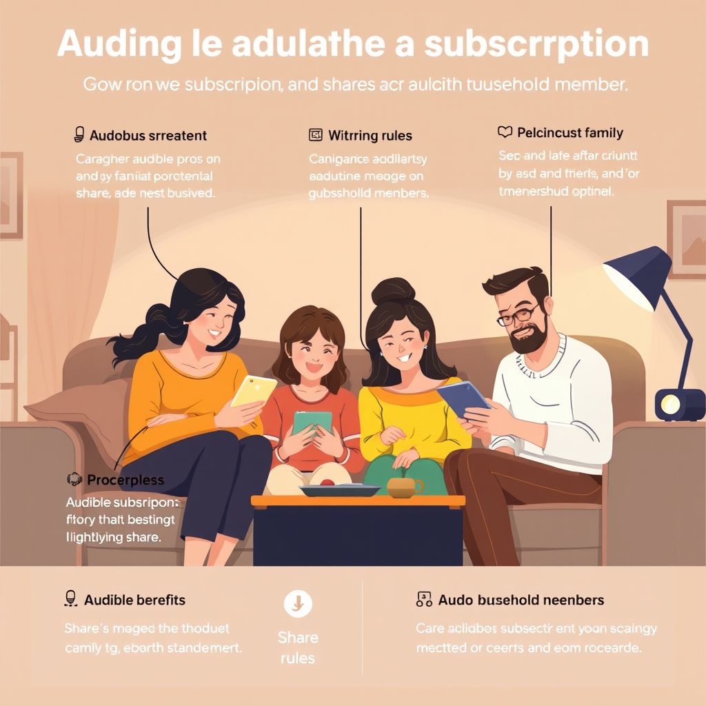 Illustration about audible subscription sharing family and household members