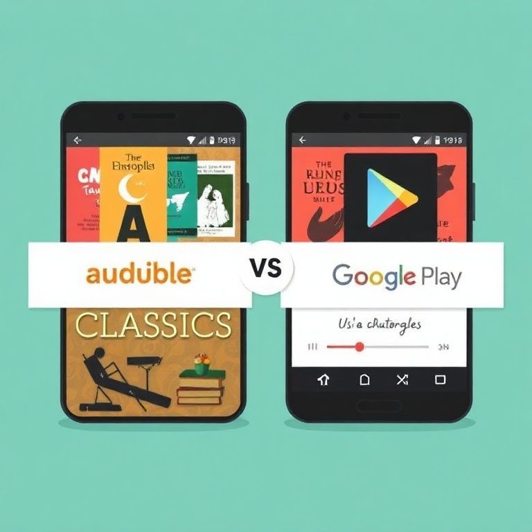 Illustration about audible vs google play audiobooks which platform has more classics