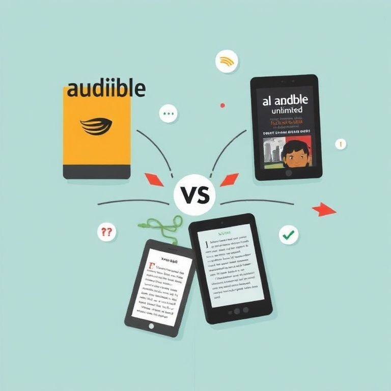 Illustration about audible vs kindle unlimited which works better with alexa devices