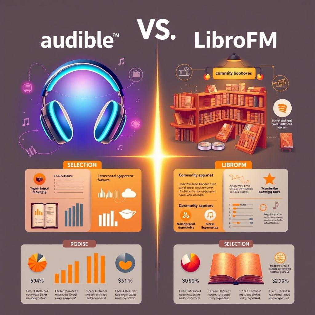 Illustration comparing Audible and Libro.fm