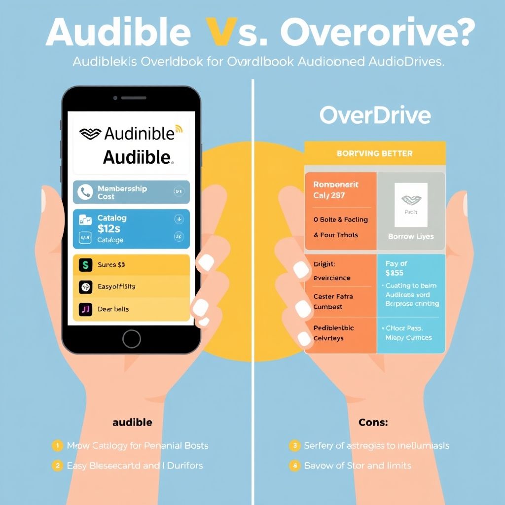 Illustration about audible vs overdrive which is better for borrowing audiobooks