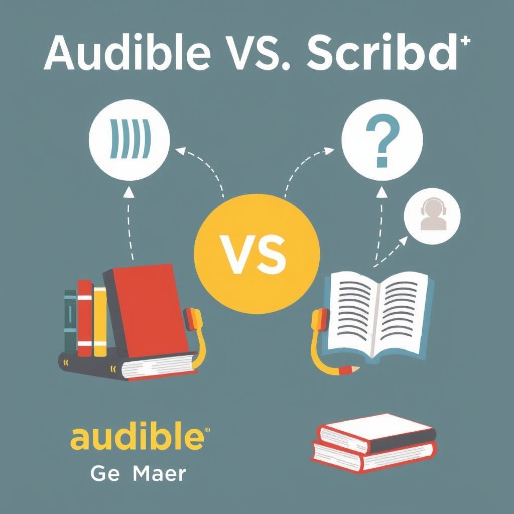 Illustration comparing Audible and Scribd audiobook services