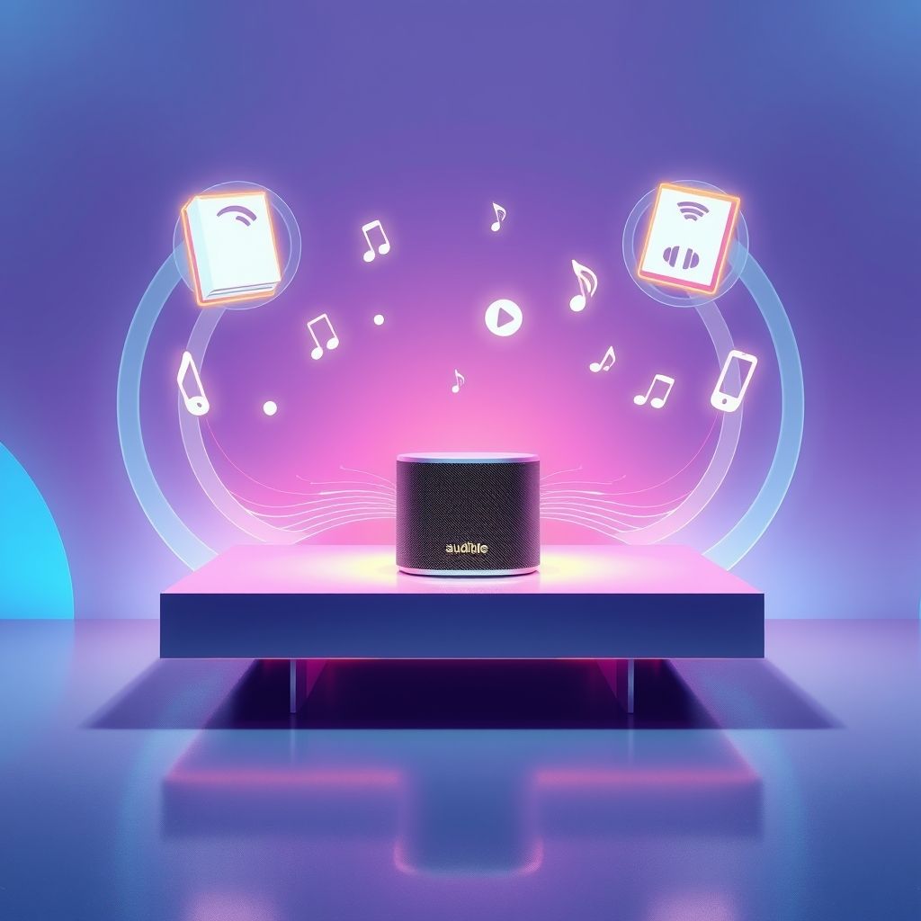 Illustration about can i listen to audible on my smart speaker or voice controlled device