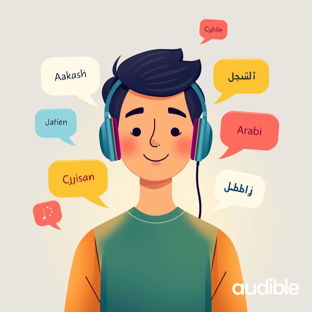 Illustration about can i listen to audiobooks in different languages on audible